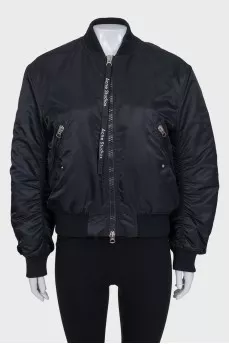 Black bomber jacket with a zipper