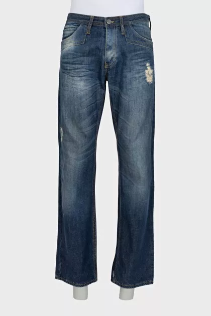 Men's straight-leg jeans with a distressed effect