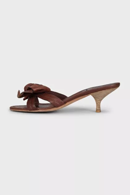 Brown leather mules