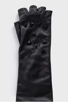 Длинные митенки со стразами из кожи