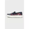 Blue floral print loafers