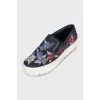 Blue floral print loafers