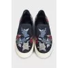 Blue floral print loafers