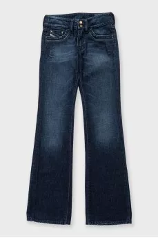 Blue low-rise flared jeans