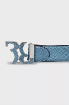 Men's blue python leather belt