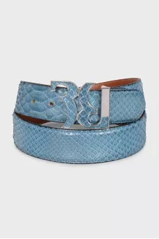 Men's blue python leather belt