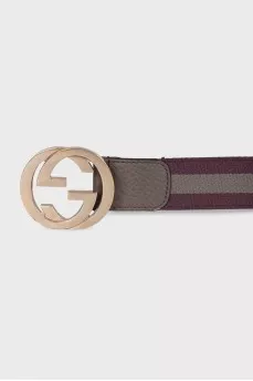 Leather and textile belt with signature stripes