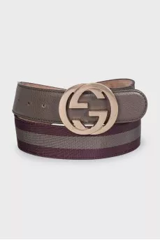 Leather and textile belt with signature stripes