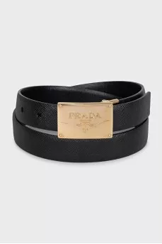 Black leather belt with logo