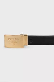 Black leather belt with logo