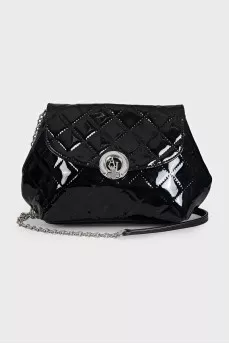 Quilted patent leather bag with chain