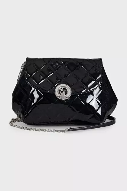 Quilted patent leather bag with chain
