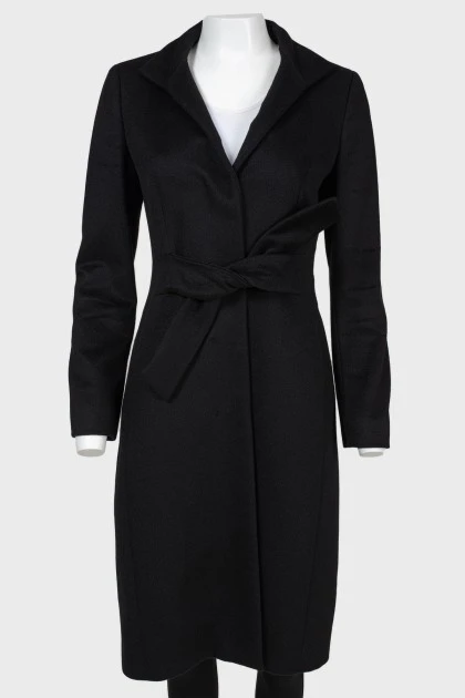 Black wool coat with belt
