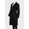 Black wool coat with belt