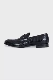 Men's crocodile leather loafers with logo