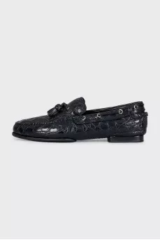 Men's black leather loafers with decor