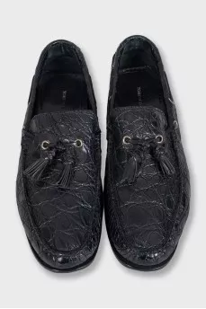 Men's black leather loafers with decor