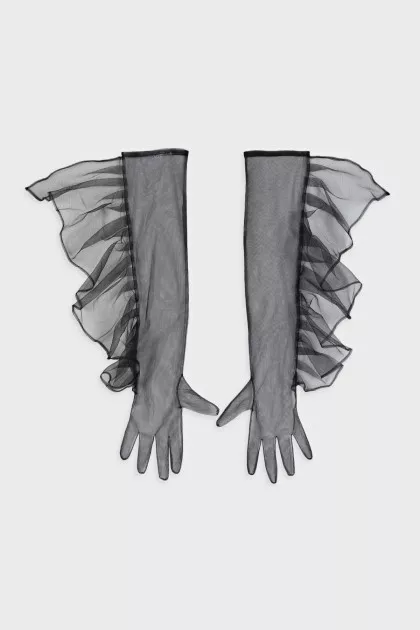 Transparent black gloves with tag
