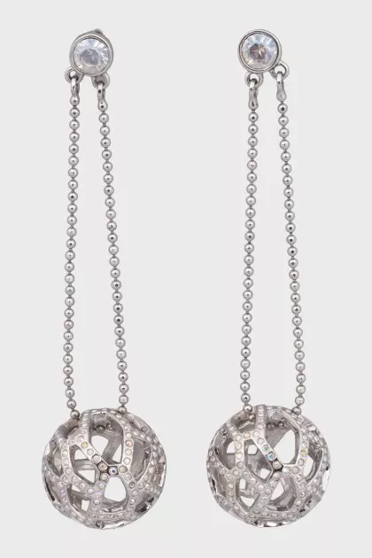 Silver earrings decorated with crystals