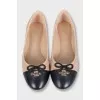 Two-tone leather ballet flats with tag