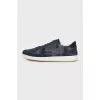 Men's blue suede sneakers with a print