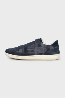 Men's blue suede sneakers with a print