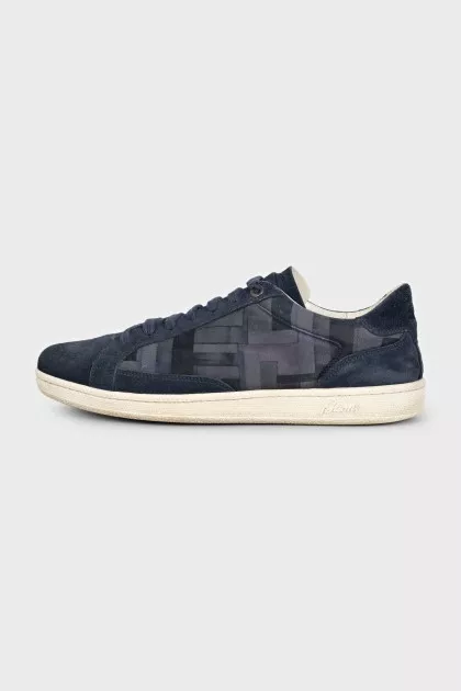 Men's blue suede sneakers with a print