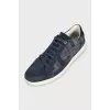 Men's blue suede sneakers with a print