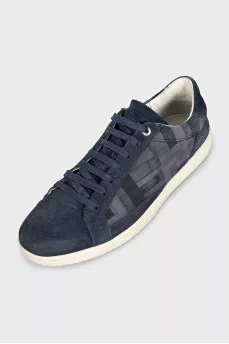 Men's blue suede sneakers with a print