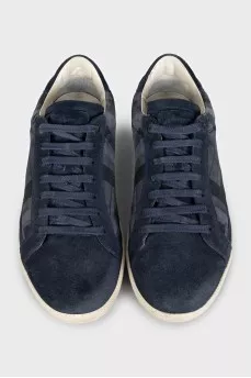 Men's blue suede sneakers with a print