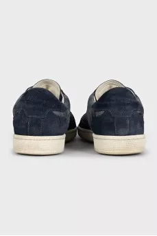Men's blue suede sneakers with a print