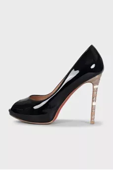 Black shoes with decorated heels
