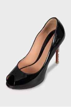 Black shoes with decorated heels