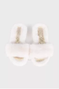 White mink fur flip-flops