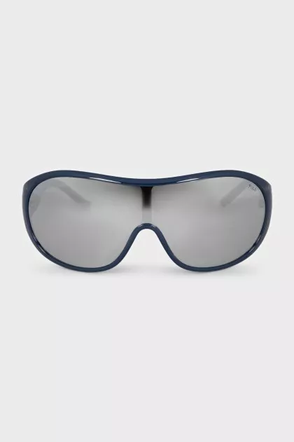 Blue sunglasses mask with mirrored lenses