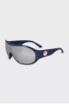 Blue sunglasses mask with mirrored lenses