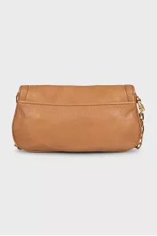 Brown leather bag with gold logo