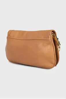 Brown leather bag with gold logo