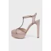 Beige leather high heels