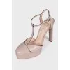 Beige leather high heels