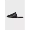Black leather weave mules