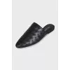 Black leather weave mules