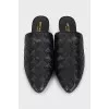 Black leather weave mules