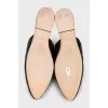 Black leather weave mules