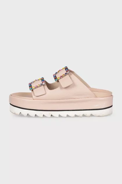 Leather flip-flops with rhinestones