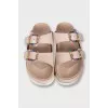Leather flip-flops with rhinestones