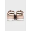 Leather flip-flops with rhinestones