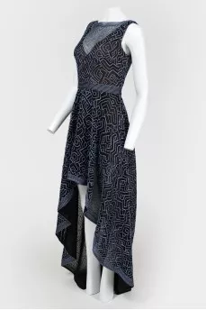 Evening dark blue dress in the floor with tag