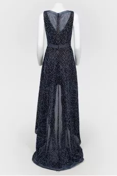 Evening dark blue dress in the floor with tag