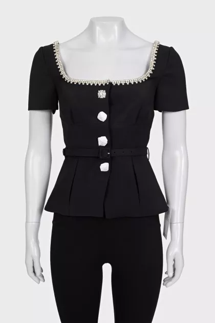 Short sleeve cropped jacket with tag